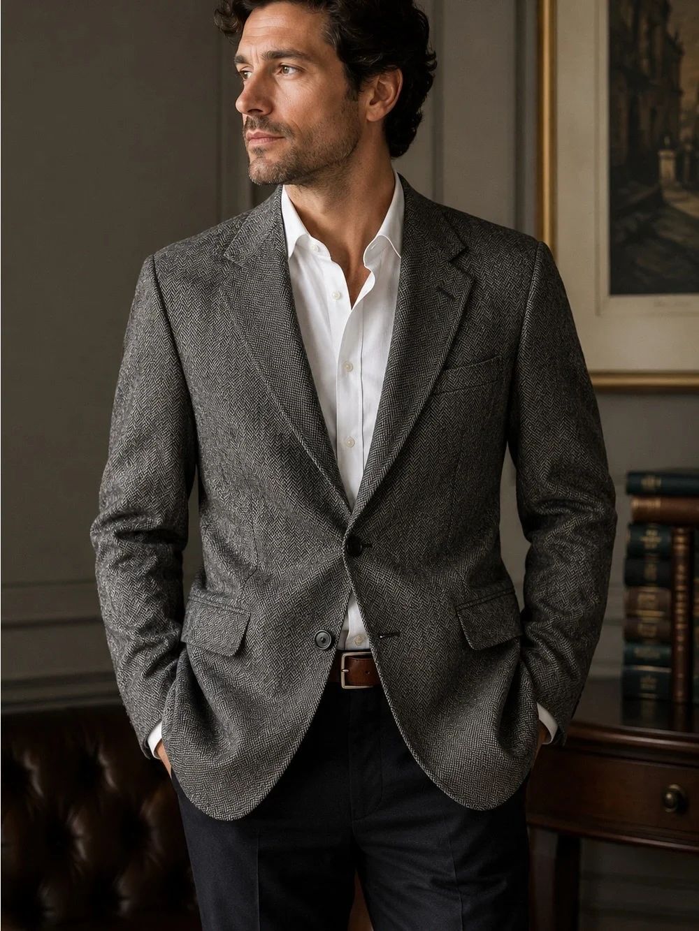 Christian Dior Monsieur Wool Herringbone Sport Coat Blazer Gray Size L Vintage